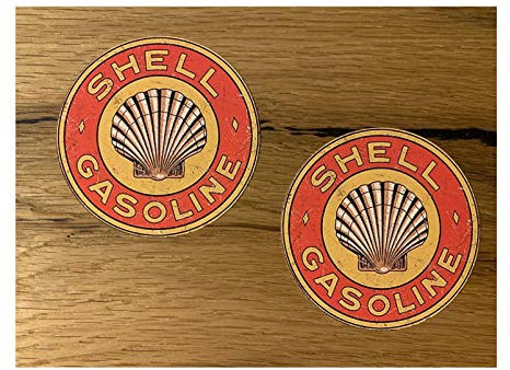 #612 / 2X Vintage Shell Öl Sticker 7,5 cm Aufkleber Auto Tuning Odtimer Retro Look V8 Hotrod Muscle Car Rat Rost