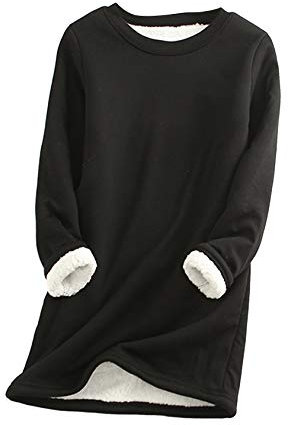 EFOFEI Frauen Baumwolle Plüsch Thermal Pullover Nette Mädchen Schule Lässig Pullover Herz Muster Langarm Pullover Teen Girls Sweatshirt Schwarz XXL