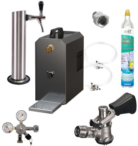 Gastrobedarf Westerbarkey Untertheke Zapfanlage 35l mit Edelstahl Schanksäule, Kompensatorschankhahn, CO², Uhr, Schläuchen und Keg (25l Edelstahl Köpi 425g Soda)