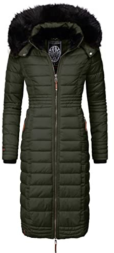 Navahoo Damen Wintermantel Warmer Steppmantel lang mit Kapuze Umay XS-XXL