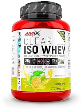 Amix Clear Iso Whey Protein 1 Kg - Aisaldo de Proteína de Suero Cristalina, Sabores Refrescantes/Promueve el aumento y mantenimiento de la masa muscular + Fácil Disolución Sabor Lima-Limón