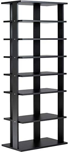 COSTWAY 7-Tier Shoe Rack, Freestanding Wooden Shoe Shelf Storage Stand, Single/Double Row Corner Shoes Organiser Unit for Home Hallway Entryway Closet (47 x 25.5 x 110cm, Black)