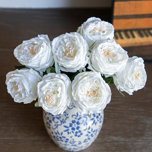 DUYONE Weiße 4 Stück künstliche Blumen für Dekoration, Heimdekoration, echte Haptik, künstliche Blumen, Austinrose, Pfingstrose, Latex, Wohnzimmer, lebendige rosa Rosen, Pfingstrosen