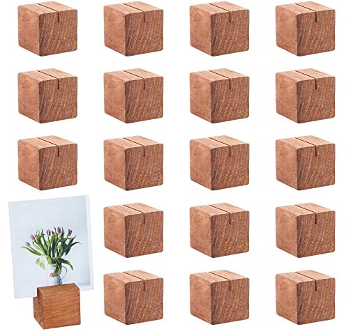 OLYCRAFT 20 Pezzi Segnaposto in Legno di Pino Supporto per Numero da Tavolo in Legno di Pino Supporto per Cartello Quadrato per Cena di Nozze Decorazione - Marrone Sella 142 g/PC