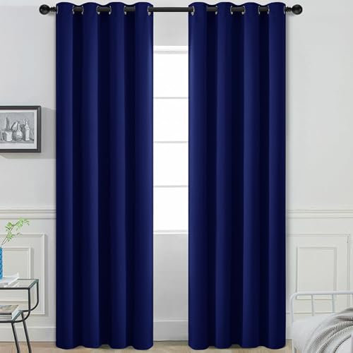 My Home Store Marineblaue Vorhänge, 2 Paneele, 100 % wärmeisoliert, Verdunkelungsvorhänge für Schlafzimmer, mit Ösen, inklusive 1 Paar Raffhaltern, leicht und Vorhänge, 117,8 x 183,9 cm (B x L)