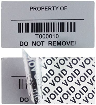TamperSeals Group - 100 Stück 25 x 50 mm Matt Silber Total-Transfer Manipulationssichere Sicherheits Void Aufkleber/Etiketten/Sicherheitssiegel mit Barcodes