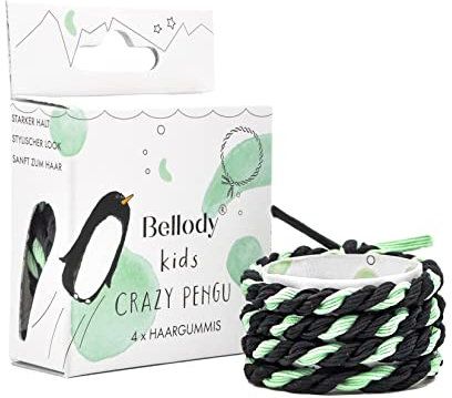 Bellody® Original Mädchen Haargummis - Stylisch geflochtener Kinder Haargummi mit starkem Halt (4er Set - Crazy Pengu) - Damen Haarschmuck Pinguin