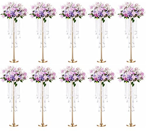 10 Stück hoher, eleganter Hochzeits-Tischständer, Metall-Blumen-Kerzenhalter mit Kronleuchter-Kristall, 74,9 cm goldene Blumenvase, verwendet für Hochzeit, Party, Geburtstag, Empfang, Weihnachten,