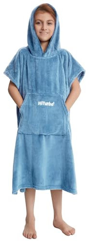 Hiturbo Kids Changing Robe Towel Poncho Bath Robe with Hooded for Beach,Swimming,Surfing Blue