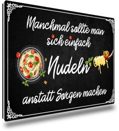 TRIOSK Kühlschrankmagnet stark Nudeln Magnet Küche Sprüche lustig mit Küchenmotiv Spruch Anstatt Sorgen Machen Geschenk für Nudelliebhaber Köche