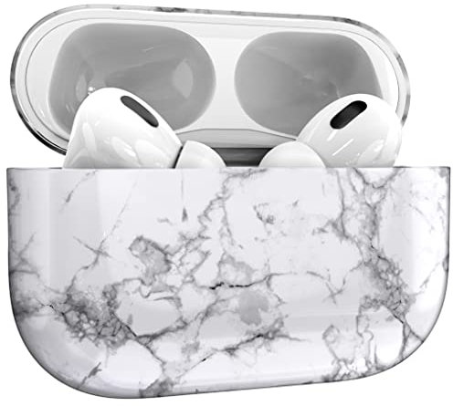MyGadget Hülle [ Marmor Muster ] kompatibel mit Apple AirPods Pro 2. Gen [ 2022 ] - Qi kompatibel - Case Schutzhülle - robuster & stoßfester Bumper - Marmor Weiß