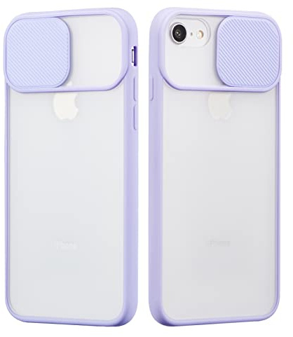 UEEBAI Camera Shield Hülle für iPhone SE 2022 5G/iPhone 7/iPhone 8/iPhone SE 2020, Schutzhülle mit Kamera Objektivschutz Abdeckung schieben Handyhülle Harte PC Rückseite Weich TPU Bumper Case - Lila