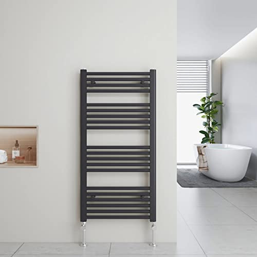 Heilmetz Towel Rail Radiator Anthracite Grey, 1000 x 500 mm Bathroom Radiator Heated Towel Rail Heater with Straight Radiator Valves