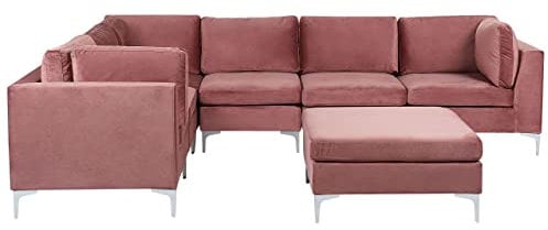 Modulares 6-Sitzer Ecksofa mit Ottomane Samt Rosa rechtsseitig Metallbeine Evja