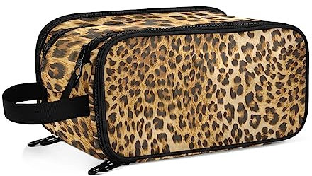 Kulturbeutel Leopardenmuster Große Kosmetiktasche Kulturtasche Waschtasche Make Up Tasche Waschbeutel Schminktasche für Damen Mädchen