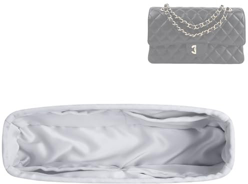 DGAZ Handtasche Tasche Organizer, Seide Innentasche für Chanel CF Classic Flap, Seidige Berührung Taschenorganizer Shaper Einsatz (Pearl Grey, CF Mini)