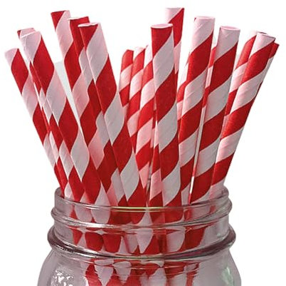 LMS Paper Straws 25pcs, Biodegradable Recyclable Drinking Straws for Wedding | Birthday Party Straws for Cocktail, Holiday, Coffee, Soda, Baby Shower Suppliers (Dark Pink White Stripes)