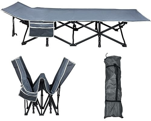 YZNAHRE Feldbett Klappbar 190 x 62 x 38 cm Campingbett Klappbett 250kg Belastbar 600D Oxfordgewebe mit Seitentasche Tragetasche für Reisen Outdoor Indoor Garten Strand