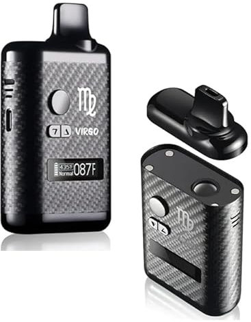Dry Herb Vaporizer Virgo Kit Vape Magnetic Interface Ceramic Heating Chamber OLED Display Screen Type C Quick Charge Aluminium Body Fashionable and Exquisite Appearance Nicotine Free (Carbon Fibre)