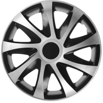Luckyberg Radkappen 14 Zoll Draco | Zierkappen in vielen Farben, Radzierblenden 4er-Set für die meisten Automarken und Stahlfelgen. Felgenabdeckung für Autofelgen. (14 - Silver/SCHWARZ)
