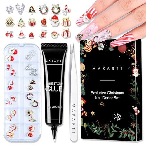 Makartt Rhinestone Glue Set - 15ML UV Nagelkleber Multifunktional Nail Glue Gel mit Weihnachten Nägel Charms Klar Strasskleber für Nailart Design DIY Maniküre