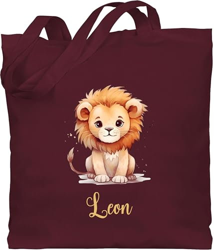 Baumwolltasche - Süßer Löwe mit Name personalisiert I Löwen Geschenk I Zootiere I König der Tiere I Leu - Unisize - Bordeauxrot - wechselsachen beutel kita personalisierte tasche kindergarten