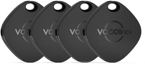 VOCOlinc Key Finder, 4 Pack Smart Air Tag Tracker, Compatible with Apple Find My App (iOS Only, not Support Android), Battery Replaceable, Blueooth Item Locator for Keys, Luggage,Suitcase,Bag, Black