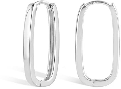 ALEXCRAFT Pendientes Mujer Plata de Ley 925 Pendientes Mujer Plata Geometricos Pendientes Rectangulares Plata, K Chapado Oro Blanco