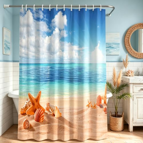 Lerores Duschvorhang 180x180cm Sea Blue, Beschwerter Saum Antischimmel Textil, Wasserabweisend, Waschbar Polyester Badevorhänge mit Ösen und 12 Duschvorhangringen für Badezimmer, Badewanne
