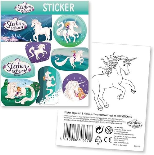 8 Sticker * STERNENSCHWEIF * zum Kindergeburtstag und Mottoparty | Leicht ablösbare Sticker | Laura Mädchen Pferde Einhorn Kinder Party Geburtstag