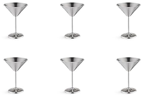 TsoLay 6X Verre à Cocktail Martini en Acier Inoxydable Verre à Vin à Base élevée Verre à Vin Incassable Barre en Métal Verre à Champagne Argent