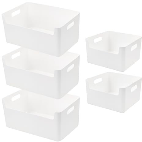 LYLIDIA Cestas Almacenaje de Plástico 5Pcs Cesta Organizadora Cocina Cajas Almacenaje Blanca Cajas Organizadoras de plastico Organizador Muebles Cocina Baño Armario Comida Oficina