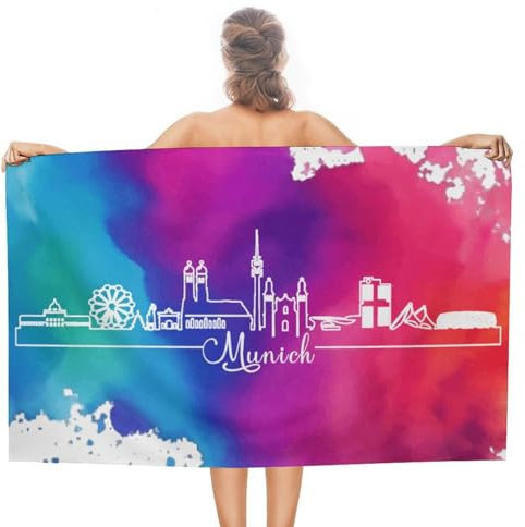 CustonCares Deutschland München Strandtücher 78,9 x 130,9 cm, sandfrei, weich, sanddicht, Straßenlandschaft, Reiseziele, Reisehandtücher, Fitnessstudio, Picknick, Spa-Handtücher
