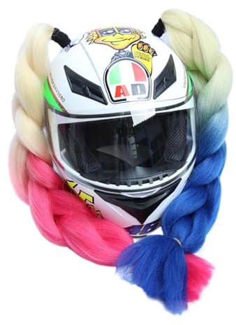 Motorrad Helm ZöPfe, 1 Paare Helm Braids, Helm Pferdeschwanz, Helm Geflochtener Pferdeschwanz, Motorradhelm Braids, Pferdeschwanz Perücke, für Motorrad, Ombre weiß bis blau, rosa