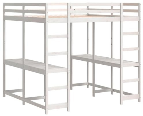 vidaXL Letto Soppalco Scrivania e Scala Bianco 140x200cm Massello Pino, letto a soppalco con scrivania, letto a mezza traversa per bambini, struttura letto a soppalco