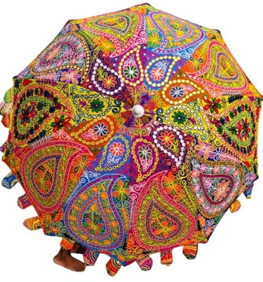 Marusthali Ombrello indiano fatto a mano, ombrello da giardino di design, ombrelloni da giardino, ombrellone da spiaggia, ombrellone da giardino per tavolo, ombrello tradizionale per matrimonio,