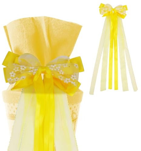 HOTUT Handgemacht Satinband Deko Schleifen, Große Fertigschleife, Schultütenschleife 60×20cm, Satin-Schleife zum Basteln Dekorieren Verzieren Geschenkverpackung-Gelb
