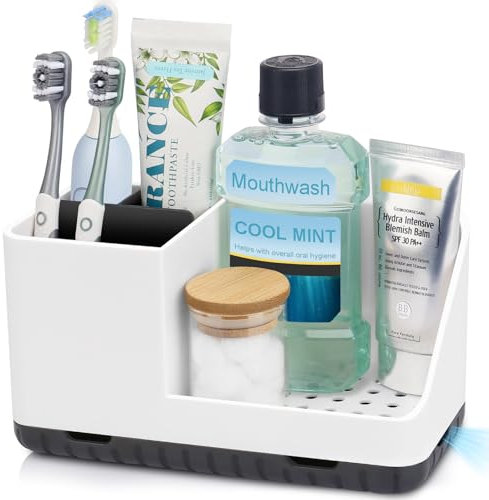 PARKMANI Toothbrush Holders for Bathroom Countertop, Kids Electric Toothbrush and Toothpaste Holder, Bathroom Accessories Vanity Organizer, Bathroom Organizers And Storage (White)