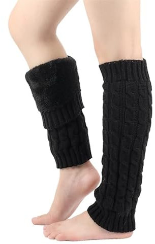 hardinox Warme Fleece-gefütterte Beinstulpen für Damen, gestrickt, Skaten, Beinbedeckung, lange Stiefelsocken, Schwarz , 15.7 x 4.57in (elastic)