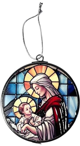 3-Inch Virgin Mary Stained Glass Style Suncatcher | Beautiful Religious Window Decoration