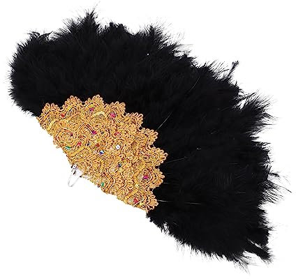 TOPBATHY Fan Flapper Fan Church Fans White Decor Wedding Favors Stage Performance Fan Pageant Folding Hand Fans for Women Photo Wedding Bouquet Decorative Fan Hen Real Black