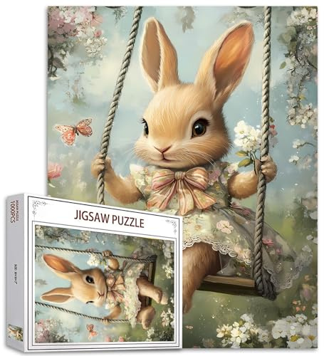Osterhasen-Schaukel-Puzzle für Erwachsene, 1000 Teile, Garten-Wildblumen, Schmetterlinge, 50,8 x 68,6 cm, buntes DIY-Kunst-Puzzle für Heimdekoration, Familien-Puzzle, perfekt für Spielabende, tolles