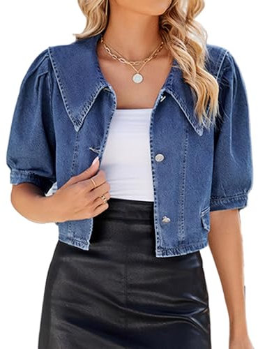YOUNIFIZ Women's Cropped Denim Jackets Short Sleeve Button Down Casual Jean Jackets