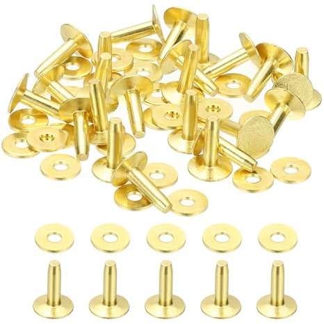 PATIKIL 10x3.3x12mm Leather Rivets and Burrs, 100 Sets Leather Rivets and Washers Brass Fastener Metal Studs Posts for Leather Craft, Belts, Wallets, Collars, DIY Crafts