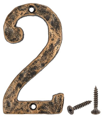 sourcing map House Address Number, 5.5 Inch Cast Iron Vintage Wall Number 2 Outside Numbers for Home Street Office Mailbox Sign, Black & Gold