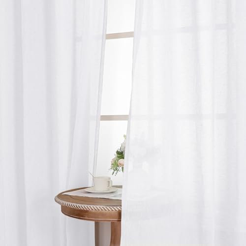 BellaHills Vorhänge Leinen Ösenvorhang 2er Set H 230 x B 140 cm Leinenoptik Gardinen mit Ösen Leinenvorhang Halbtransparent Linen Curtains für Wohnzimmer, Weiß