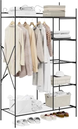 vidaXL Offener Kleiderschrank Schwarz 104,5 x 45 x 172 cm Stahl, Moderner Schlafzimmerstauraum, stylischer Kleiderschrank, minimalistisches Regalsystem, viel Platz für Kleidung