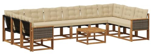 vidaXL Outdoor-Sofagarnitur mit Kissen 11 pcs Natur und Beige, Garten-Sofa, modernes Outdoor-Satz, haltbare Terrassenmöbel, perfekte Lounge für Entspannung und Komfort