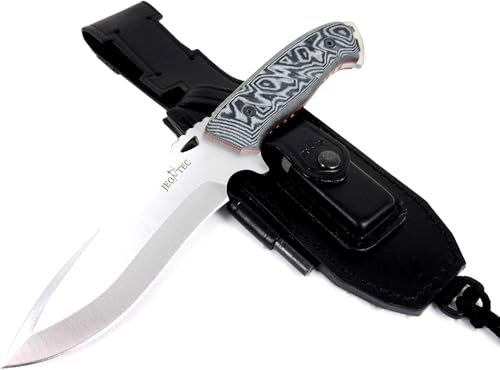 JEO-TEC Nº43 Outdoor Camping Gürtelmesser Jagdmesser Überlebensmesser Survival Bushcraft Messer - Premium Qualität - Stahl MOVA - Lederscheide + Feuerstahl + Messerschärfer - Handgefertigt in Spanien
