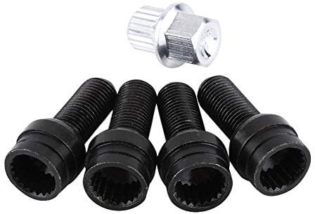 Keenso 4Pz M14 * 1.5MM Bullone ruota in acciaio nero e dado di bloccaggio set con chiave